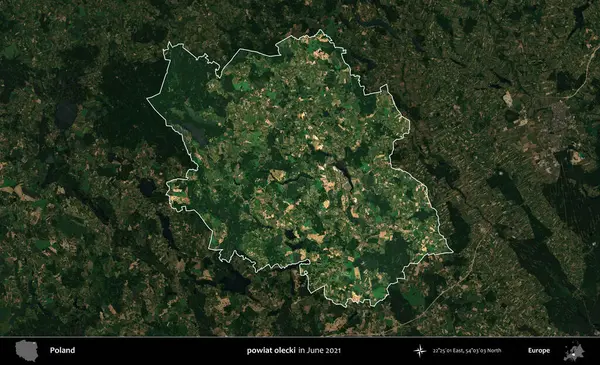 powiat olecki. Polonya 'nın idari alanı, Haziran 2021' de çekilen Kopernik Nöbetçi karolarından oluşan koyu renkli bir uydu görüntüsüyle vurgulandı ve özetlendi