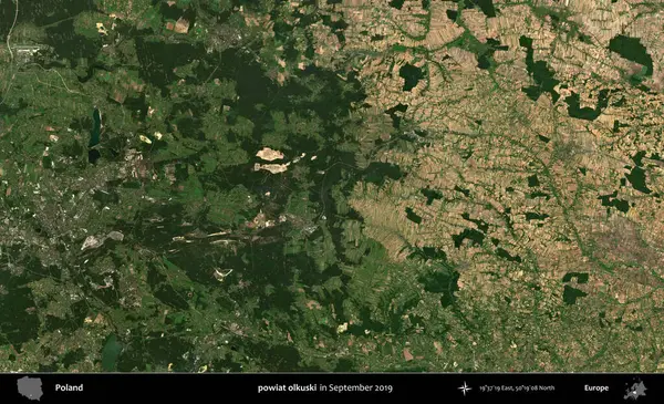 powiat olkuski. Eylül 2019 'da çekilen Kopernik Sentinel karolarından oluşan uydu görüntüsü üzerine Polonya' nın idari bölgesi
