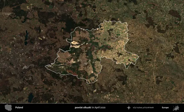 powiat olkuski. Polonya 'nın idari alanı, Nisan 2020' de çekilen Kopernik Nöbetçi karolarından oluşan koyu renkli bir uydu görüntüsü üzerine vurgulandı ve özetlendi