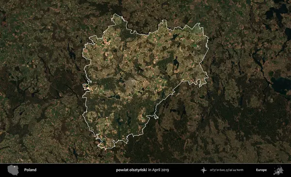 powiat olsztynski. Polonya 'nın idari alanı, Nisan 2019' da çekilen Kopernik Nöbetçi karolarından oluşan koyu renkli bir uydu görüntüsü üzerine vurgulandı ve özetlendi.