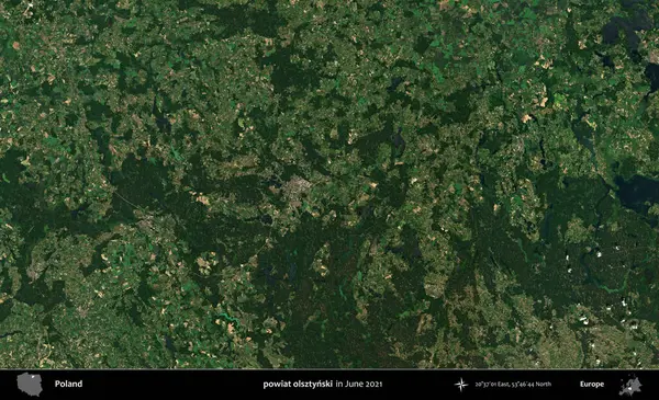 powiat olsztynski. Copernicus Sentinel 'in Haziran 2021' de çekilmiş uydu görüntüsü üzerine Polonya 'nın idari bölgesi