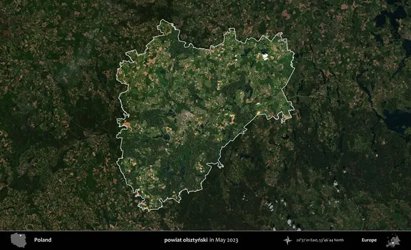powiat olsztynski. Polonya 'nın idari alanı, Mayıs 2023' te çekilen Kopernik Nöbetçi karolarından oluşan koyu renkli bir uydu görüntüsü üzerinde vurgulandı ve özetlendi.