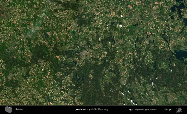 powiat olsztynski. Copernicus Sentinel 'in Mayıs 2023' te çekilmiş uydu görüntüsü üzerine Polonya 'nın idari bölgesi.