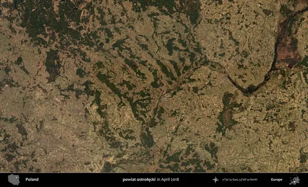 powiat ostrolecki. Nisan 2018 'de çekilen Kopernik Sentinel karolarından oluşan bir uydu görüntüsü üzerine Polonya' nın idari bölgesi