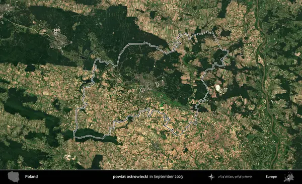 powiat ostrowiecki. Eylül 2023 'te çekilen Copernicus Sentinel karolarından oluşan bir uydu görüntüsü üzerine Polonya' nın idari bölgesinin ana hatlarını belirledik.