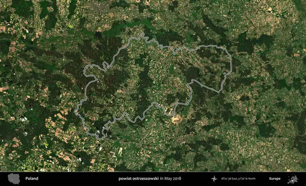 powiat ostrzeszowski. Mayıs 2018 'de çekilen Kopernik Nöbetçi karolarından oluşan bir uydu görüntüsü üzerine Polonya' nın idari bölgesinin ana hatlarını belirledik.