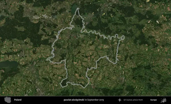 powiat oswiecimski. Eylül 2019 'da çekilen Kopernik Nöbetçi karolarından oluşan bir uydu görüntüsü üzerine Polonya' nın idari bölgesinin ana hatlarını çizdim.