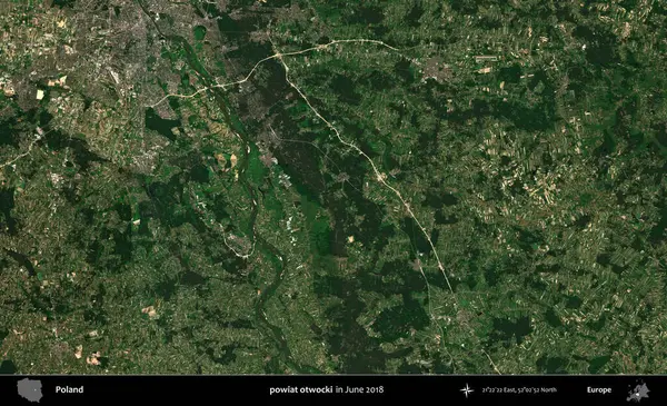 powiat otwocki. Copernicus Sentinel 'in Haziran 2018' de çekilmiş uydu görüntüsü üzerine Polonya 'nın idari bölgesi