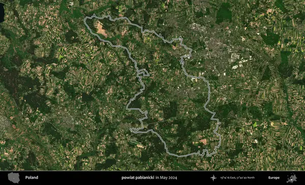 powiat pabianicki. Mayıs 2024 'te çekilen Kopernik Nöbetçi karolarından oluşan bir uydu görüntüsünde Polonya' nın idari bölgesinin ana hatları belirlendi