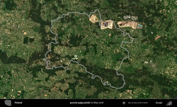 powiat pajeczanski. Mayıs 2018 'de çekilen Kopernik Nöbetçi karolarından oluşan bir uydu görüntüsü üzerine Polonya' nın idari bölgesinin ana hatlarını belirledik.
