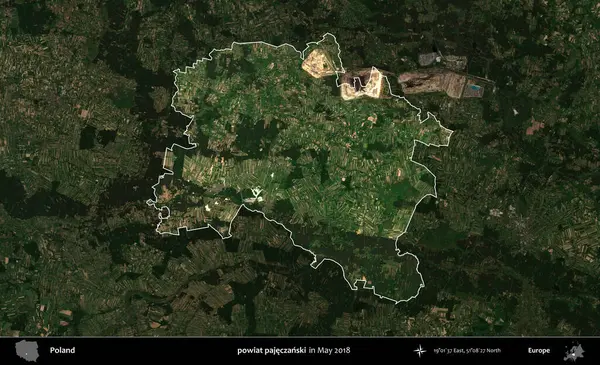 powiat pajeczanski. Polonya 'nın idari alanı, Mayıs 2018' de çekilen Kopernik Nöbetçi karolarından oluşan koyu renkli bir uydu görüntüsüyle vurgulandı ve özetlendi