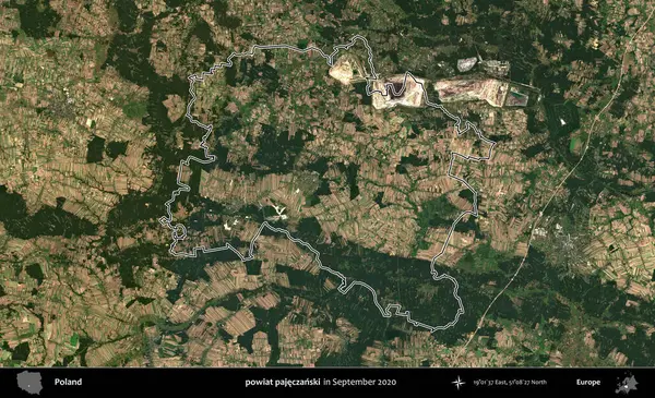 powiat pajeczanski. Eylül 2020 'de çekilen Kopernik Nöbetçi karolarından oluşan bir uydu görüntüsü üzerine Polonya' nın idari bölgesinin ana hatlarını çizdim.