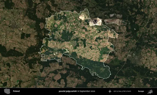 powiat pajeczanski. Polonya 'nın idari alanı, Eylül 2020' de çekilen Kopernik Nöbetçi karolarından oluşan koyu renkli bir uydu görüntüsü üzerine vurgulandı ve özetlendi