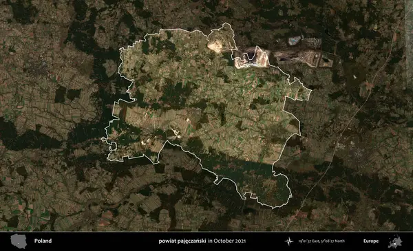powiat pajeczanski. Polonya 'nın idari alanı, Ekim 2021' de çekilen Kopernik Nöbetçi karolarından oluşan koyu renkli bir uydu görüntüsü üzerine vurgulandı ve özetlendi