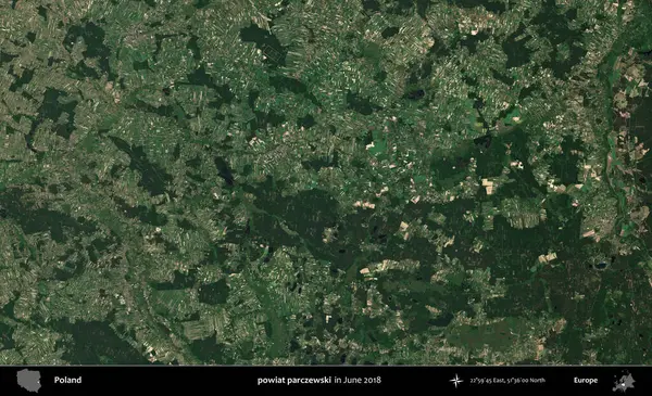 Powiat parchewski. Copernicus Sentinel 'in Haziran 2018' de çekilmiş uydu görüntüsü üzerine Polonya 'nın idari bölgesi