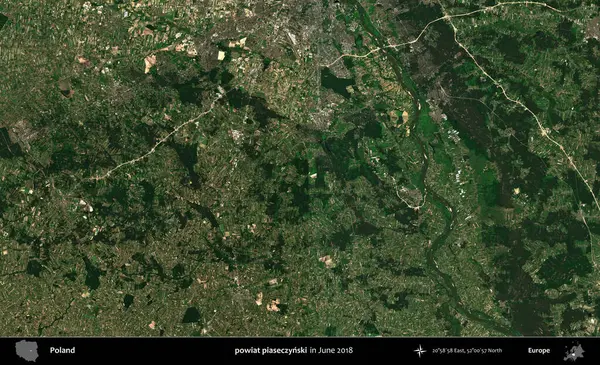 powiat piaseczynski. Copernicus Sentinel 'in Haziran 2018' de çekilmiş uydu görüntüsü üzerine Polonya 'nın idari bölgesi