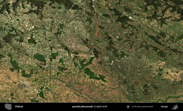 powiat pinczowski. Nisan 2018 'de çekilen Kopernik Sentinel karolarından oluşan bir uydu görüntüsü üzerine Polonya' nın idari bölgesi