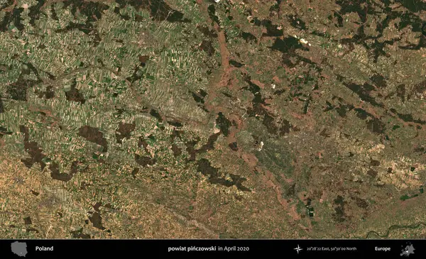 powiat pinczowski. Nisan 2020 'de Copernicus Sentinel karolarından oluşan bir uydu görüntüsü üzerine Polonya' nın idari bölgesi