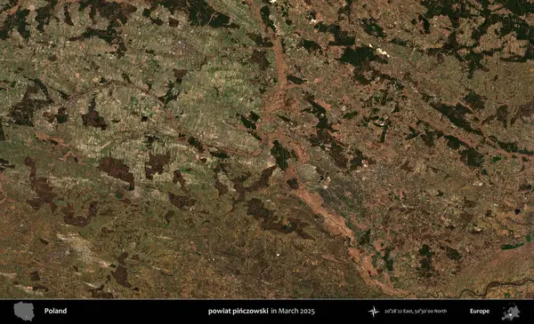 powiat pinczowski. Copernicus Sentinel 'in Mart 2025' te çekilmiş uydu görüntüsü üzerine Polonya 'nın idari bölgesi