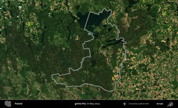 gmina Pisz. Mayıs 2024 'te çekilen Kopernik Nöbetçi karolarından oluşan bir uydu görüntüsünde Polonya' nın idari bölgesinin ana hatları belirlendi