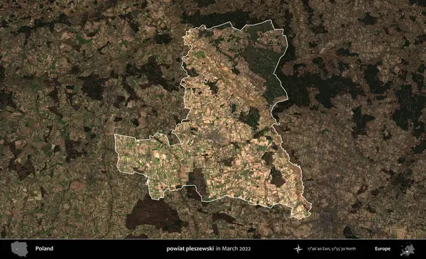 powiat pleszewski. Polonya 'nın idari alanı, Mart 2022' de çekilen Kopernik Nöbetçi karolarından oluşan koyu renkli bir uydu görüntüsü üzerine vurgulandı ve özetlendi.