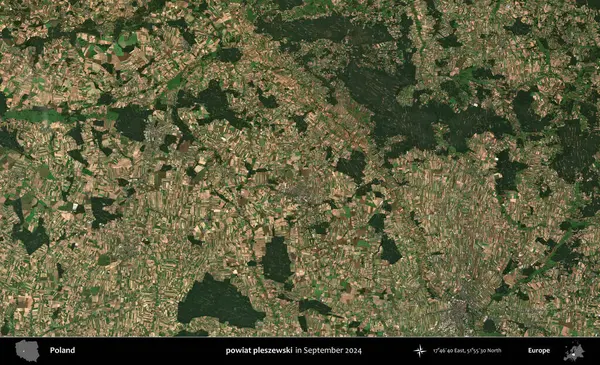 powiat pleszewski. Eylül 2024 'te çekilen Kopernik Sentinel karolarından oluşan uydu görüntüsü üzerine Polonya' nın idari bölgesi