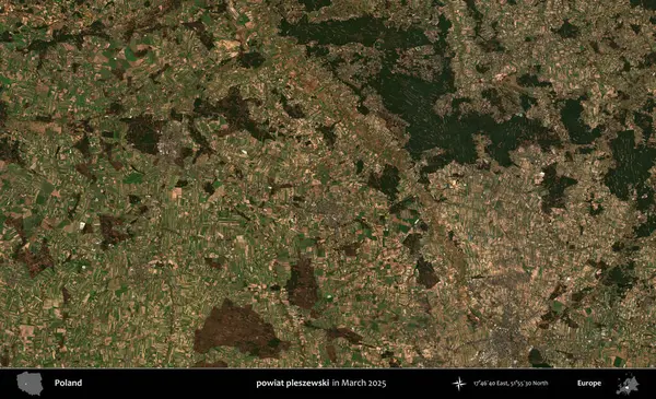 powiat pleszewski. Copernicus Sentinel 'in Mart 2025' te çekilmiş uydu görüntüsü üzerine Polonya 'nın idari bölgesi