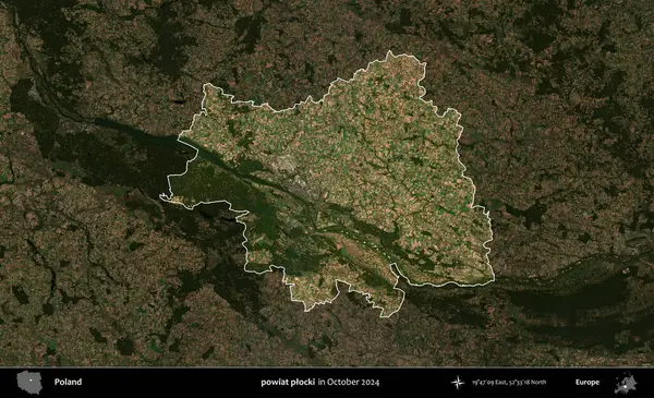 powiat plocki. Polonya 'nın idari alanı, Ekim 2024' te çekilen Kopernik Nöbetçi karolarından oluşan koyu renkli bir uydu görüntüsü üzerine vurgulandı ve özetlendi