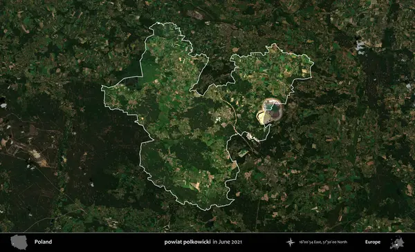 powiat polkowicki. Polonya 'nın idari alanı, Haziran 2021' de çekilen Kopernik Nöbetçi karolarından oluşan koyu renkli bir uydu görüntüsüyle vurgulandı ve özetlendi