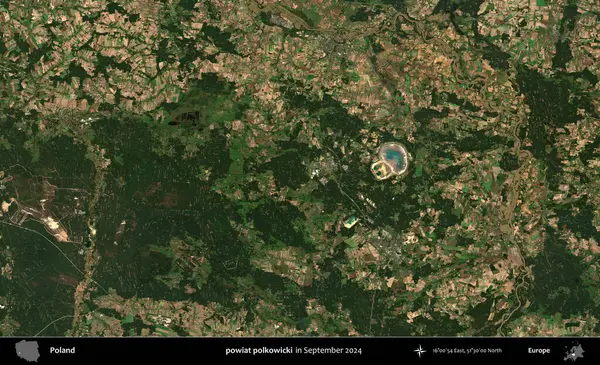 powiat polkowicki. Eylül 2024 'te çekilen Kopernik Sentinel karolarından oluşan uydu görüntüsü üzerine Polonya' nın idari bölgesi