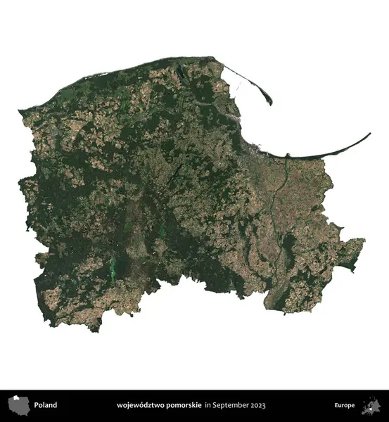 wojewodzz iki pomorskie. Polonya idari bölgesi, Eylül 2023 'te çekilen Kopernik Nöbetçi karolarından oluşan bir uydu görüntüsü üzerinde beyaza izole edildi.