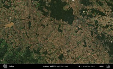 powiat prudnicki. Eylül 2024 'te çekilen Kopernik Sentinel karolarından oluşan uydu görüntüsü üzerine Polonya' nın idari bölgesi