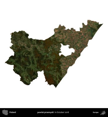 powiat przemyski. Polonya idari bölgesi, Ekim 2018 'de çekilen Kopernik Nöbetçi karolarından oluşan bir uydu görüntüsü üzerinde beyaza izole edildi.