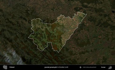 powiat przemyski. Polonya 'nın idari alanı, Ekim 2018' de çekilen Kopernik Nöbetçi karolarından oluşan koyu renkli bir uydu görüntüsü üzerine vurgulandı ve özetlendi
