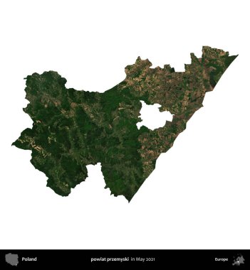 powiat przemyski. Polonya idari bölgesi, Mayıs 2021 'de çekilen Kopernik Nöbetçi Karolarından oluşan bir uydu görüntüsü üzerinde beyaza izole edildi.