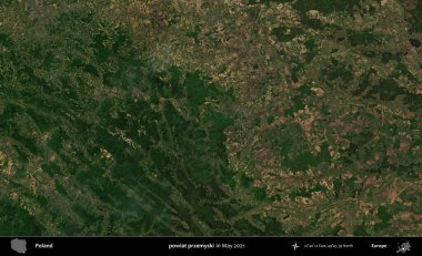 powiat przemyski. Copernicus Sentinel 'in Mayıs 2021' de çekilmiş uydu görüntüsü üzerine Polonya 'nın idari bölgesi.