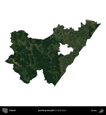 powiat przemyski. Polonya idari bölgesi, Haziran 2022 'de çekilen Kopernik Nöbetçi karolarından oluşan bir uydu görüntüsü üzerinde beyaza izole edildi.