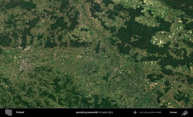 powiat przeworski. Copernicus Sentinel 'in Haziran 2022' de çekilmiş uydu görüntüsü üzerine Polonya 'nın idari bölgesi.