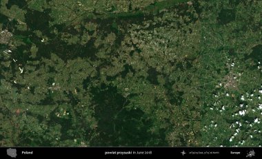 powiat przysuski. Copernicus Sentinel 'in Haziran 2018' de çekilmiş uydu görüntüsü üzerine Polonya 'nın idari bölgesi