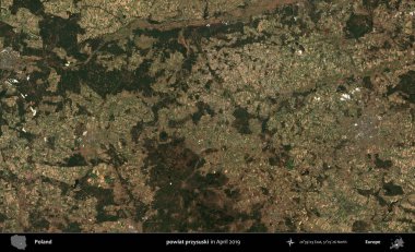 powiat przysuski. Nisan 2019 'da çekilen Kopernik Sentinel karolarından oluşan bir uydu görüntüsü üzerine Polonya' nın idari bölgesi