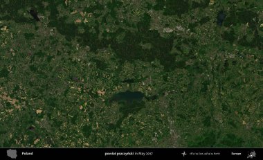 powiat pszczynski. Copernicus Sentinel 'in Mayıs 2017' de çekilmiş uydu görüntüsü üzerine Polonya 'nın idari bölgesi.