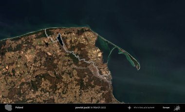 powiat pucki. Polonya 'nın idari bölgesini Mart 2022' de çekilen Kopernik Sentinel karolarından oluşan bir uydu görüntüsü ile özetledik.