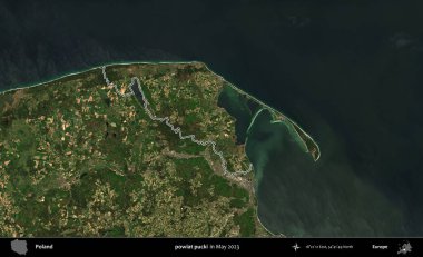 powiat pucki. Polonya 'nın idari bölgesini Mayıs 2023' te çekilen Kopernik Nöbetçi karolarından oluşan bir uydu görüntüsüne göre özetledik.