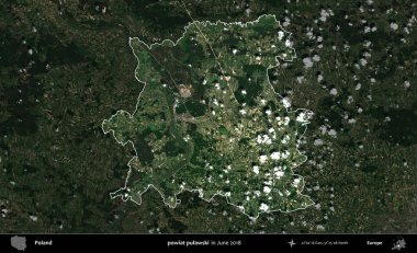powiat pulawski. Polonya 'nın idari alanı, Haziran 2018' de çekilen Kopernik Nöbetçi karolarından oluşan koyu renkli bir uydu görüntüsüyle vurgulandı ve özetlendi