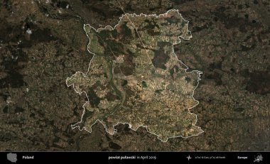 powiat pulawski. Polonya 'nın idari alanı, Nisan 2019' da çekilen Kopernik Nöbetçi karolarından oluşan koyu renkli bir uydu görüntüsü üzerine vurgulandı ve özetlendi.