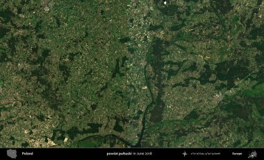 powiat pultuski. Copernicus Sentinel 'in Haziran 2018' de çekilmiş uydu görüntüsü üzerine Polonya 'nın idari bölgesi