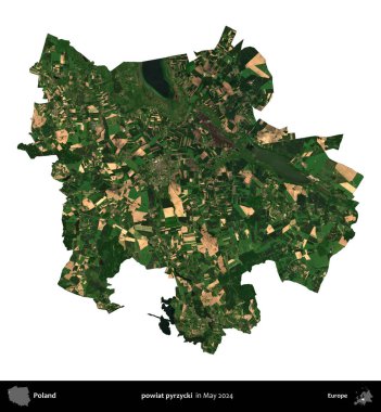 powiat pyrzycki. Polonya 'nın idari bölgesi, Mayıs 2024' te çekilen Kopernik Nöbetçi Fayanslarından oluşan bir uydu görüntüsü üzerinde beyaza izole edildi.
