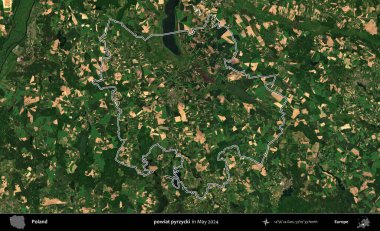 powiat pyrzycki. Mayıs 2024 'te çekilen Kopernik Nöbetçi karolarından oluşan bir uydu görüntüsünde Polonya' nın idari bölgesinin ana hatları belirlendi