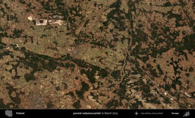 powiat radomszczanski. Copernicus Sentinel 'in Mart 2023' te çekilmiş uydu görüntüsü üzerine Polonya 'nın idari bölgesi.