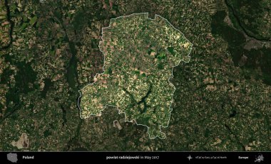 powiat radziejowski. Polonya 'nın idari alanı, Mayıs 2017' de çekilen Kopernik Nöbetçi karolarından oluşan koyu renkli bir uydu görüntüsü üzerinde vurgulandı ve özetlendi.